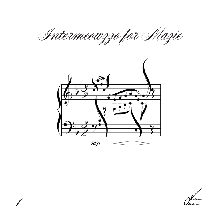 고양이 모양으로 음표가 배열된 ‘Intermeowzzo for Mazie’라는 제목의 악보.