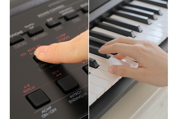 Woman trying out the Lesson feature.