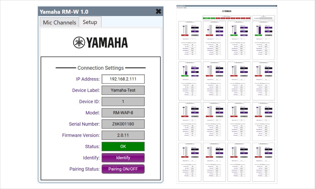 Q-SYS Plugin for controlling Yamaha RM-W wireless microphones