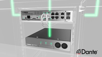 Illustration showing audio/control signals with Dante-optimized switch