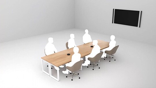 Illustration showing six person having meeting in a room with a long table