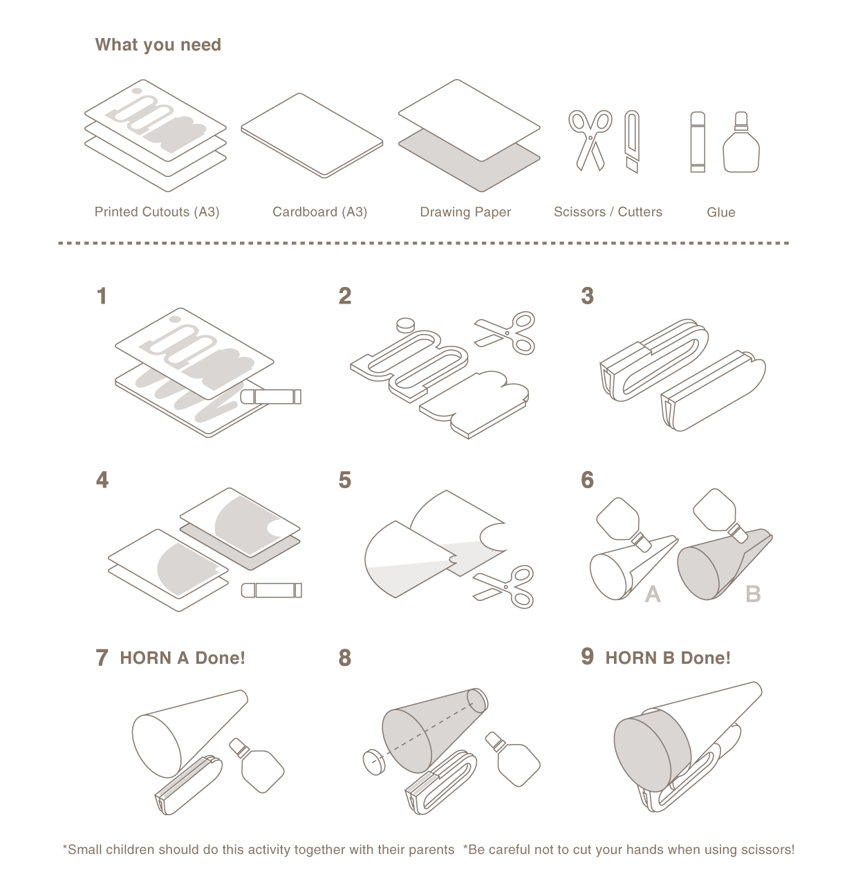 [ What you need ] Pattern Paper(A3), Cardboard(A3), Thick Paper(A3), Scissors / Cutters, Glue