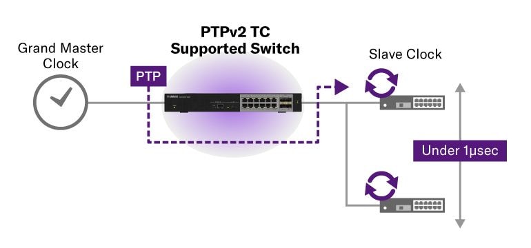 1μsec 이하의 정밀도로 PTPv2 TC 시간 동기화 지원